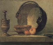 Bowl two onion copper clepsydras and knife, Jean Baptiste Simeon Chardin